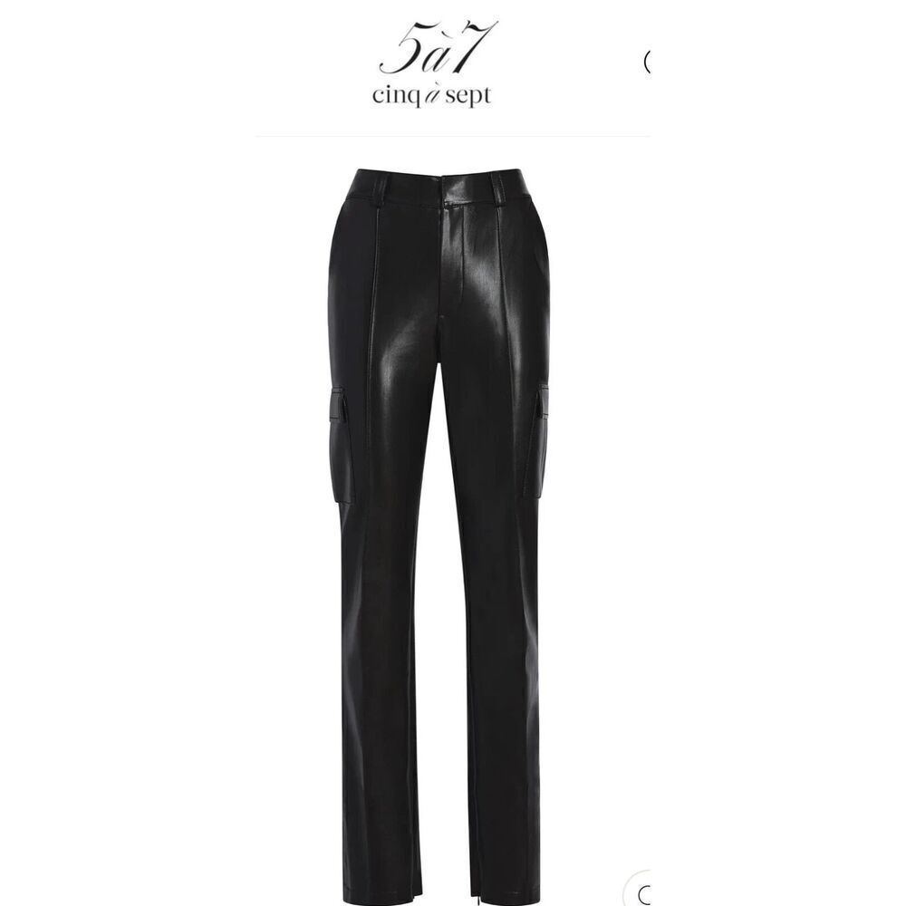 New CINQ A SEPT BLACK FAUX LEATHER NORAH CARGO PANTS WOMENS MSRP $350 SZ 8
